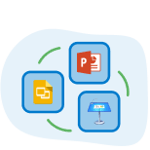 Powerpoint, Keynote & Google slides icons linked in a circle
