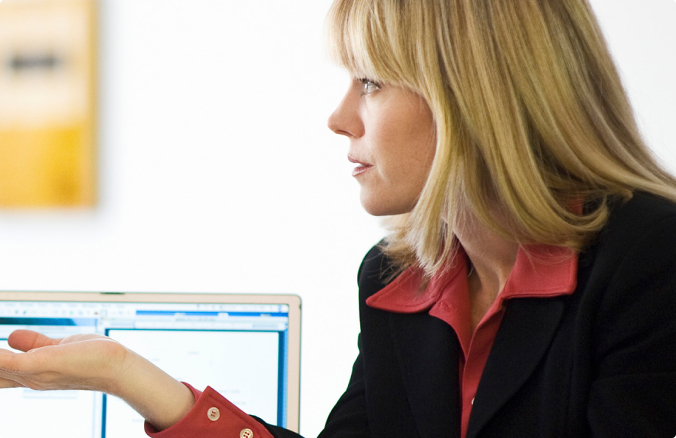 woman in front of computer