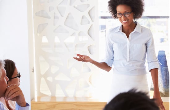 woman giving presentation