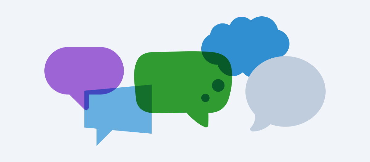 five thought bubbles to represent employee voice