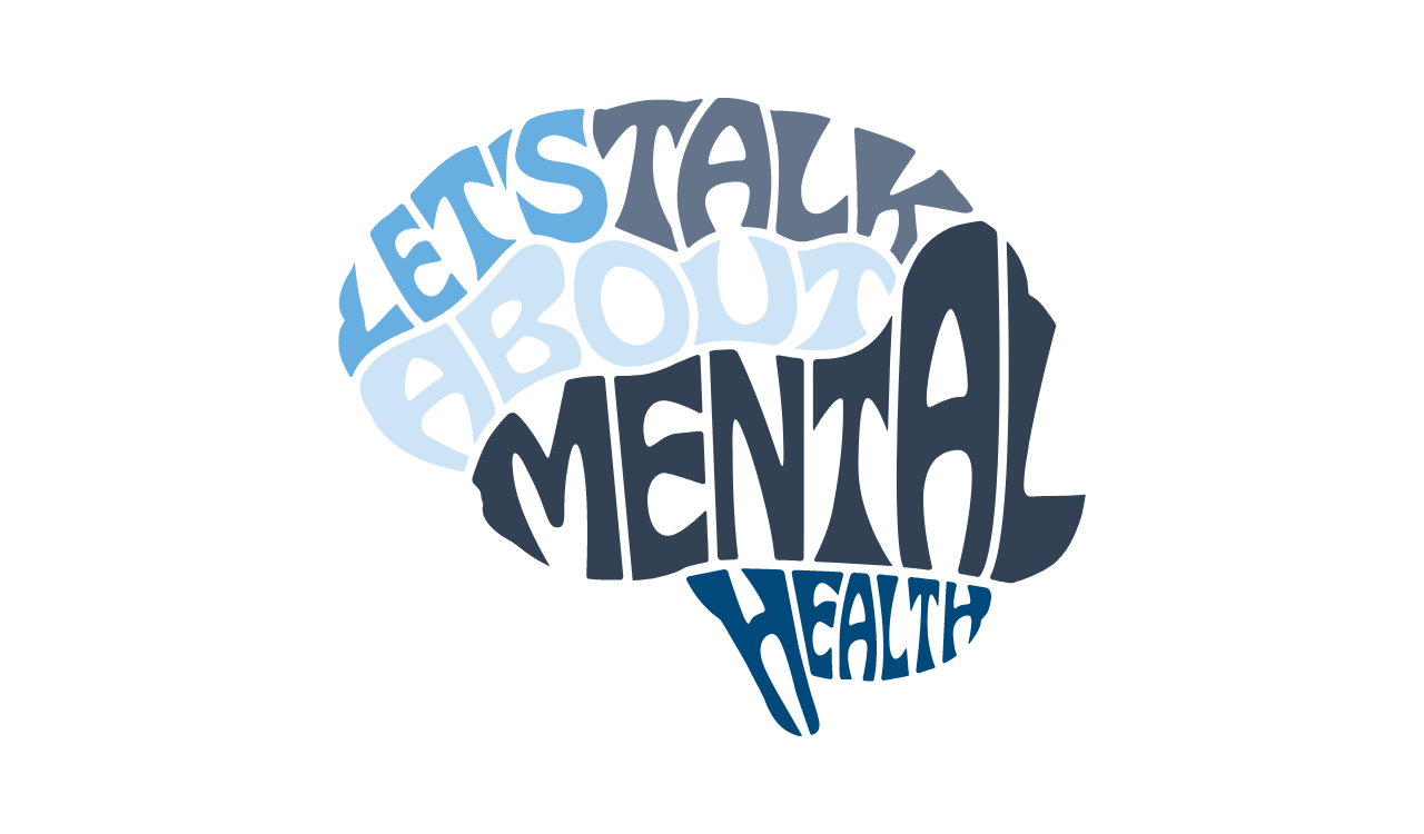 lets talk about mental health words in the shape of a brain