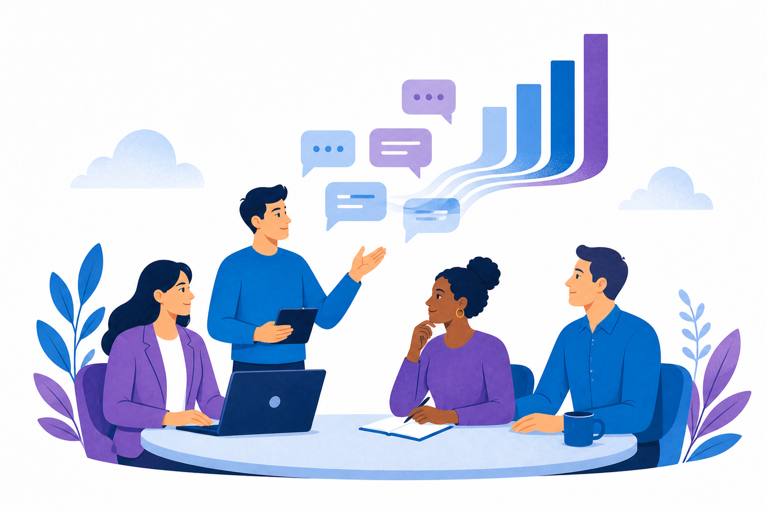 Team gathering feedback illustration
